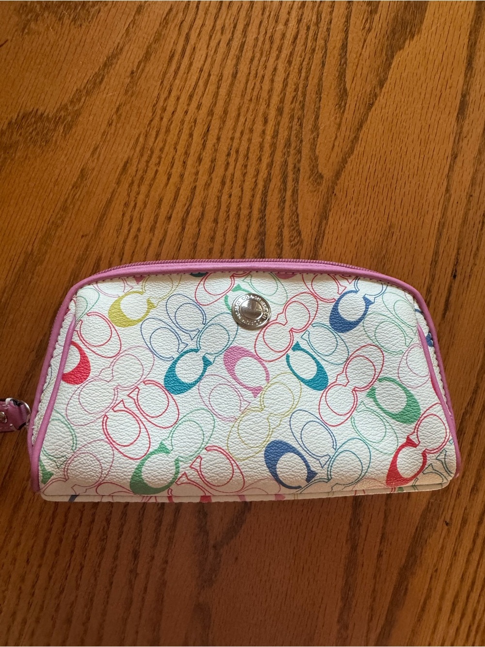 Coach Multicolor Signature Cosmetic Pouch - Pink Trim